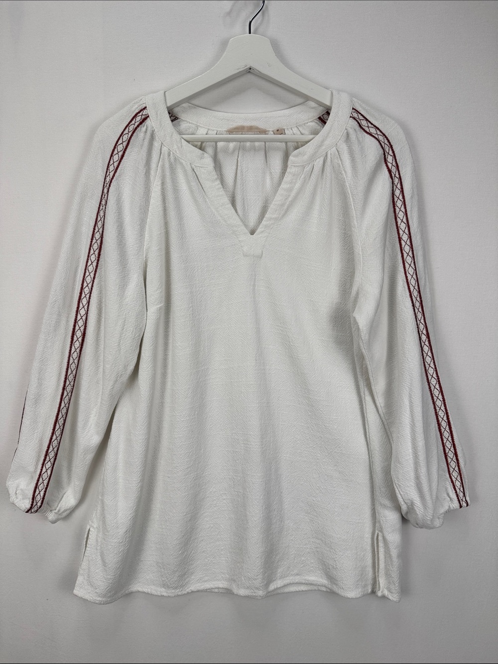 Soft Surroundings White Linen Blend Embroidered Sleeve Peasant Tunic Top Medium